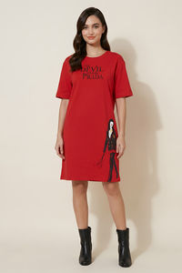 Zivame Devil Wears Prada Knit Cotton Lifewear Dress - Flame Scarlet — thumbnail 3